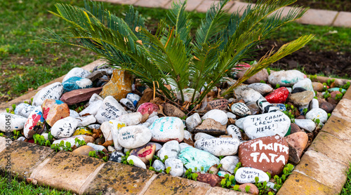 Labeled stones in front of Nelson Mandela's house (Houghton, Johannesburg) where he died