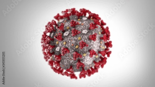  Covid 19 model rotating 360 degrees. Hyper realistic animation of the Covid 19 virus. With white background. Loopable. Luma matte. photo
