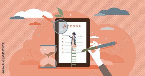 Meeting agenda vector illustration. Time schedule flat tiny persons concept