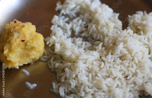 bengali lunch staple, rice and mashed potato