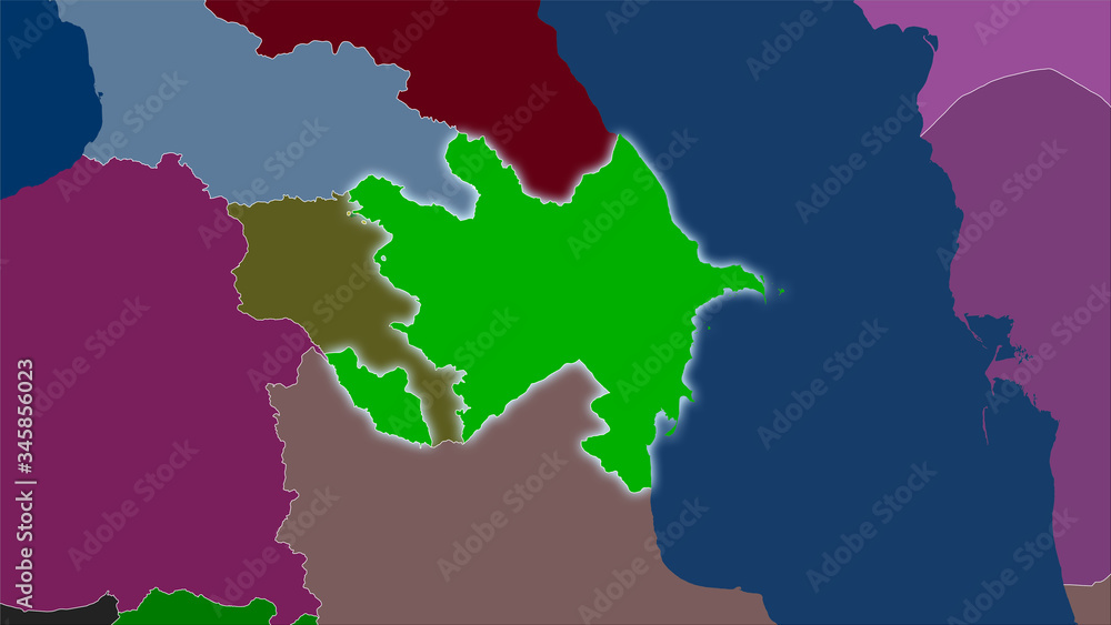 Fototapeta premium Azerbaijan, administrative divisions - light glow