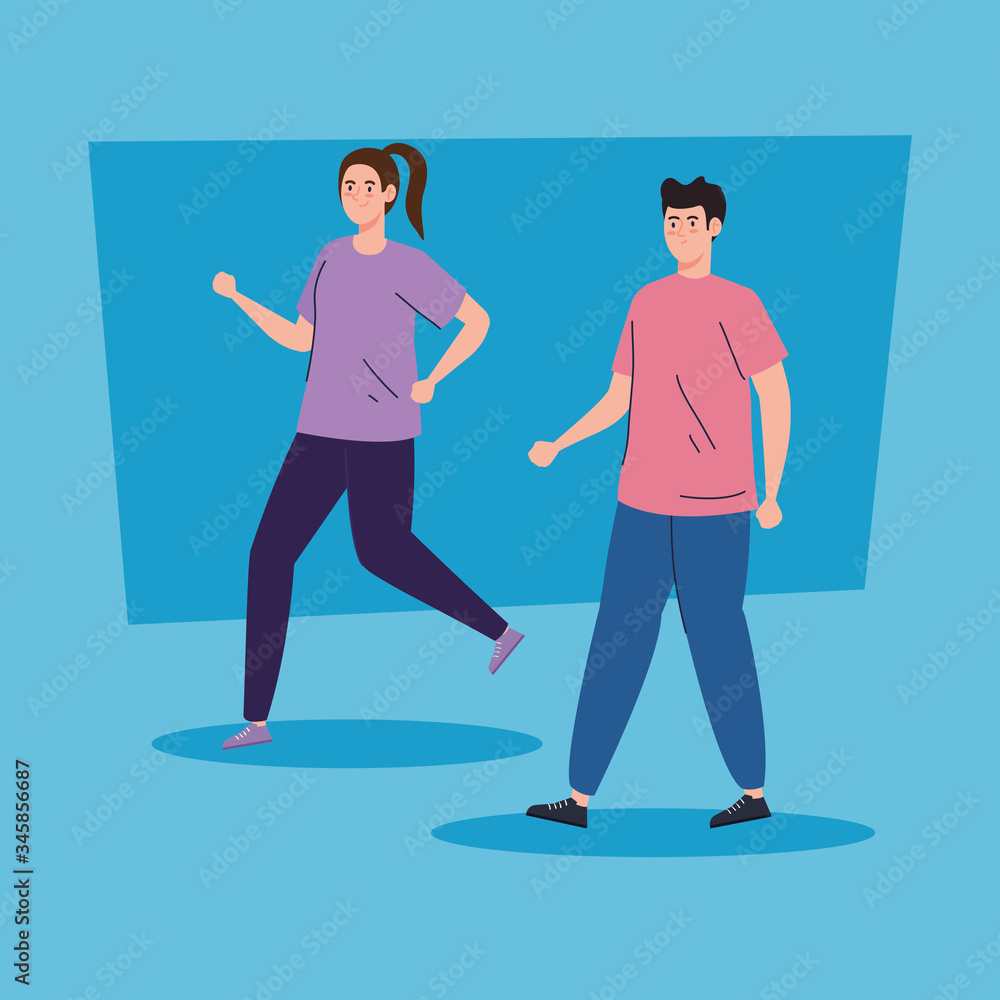 young couple running avatar character icons vector illustration design young couple running avatar character icons vector illustration design