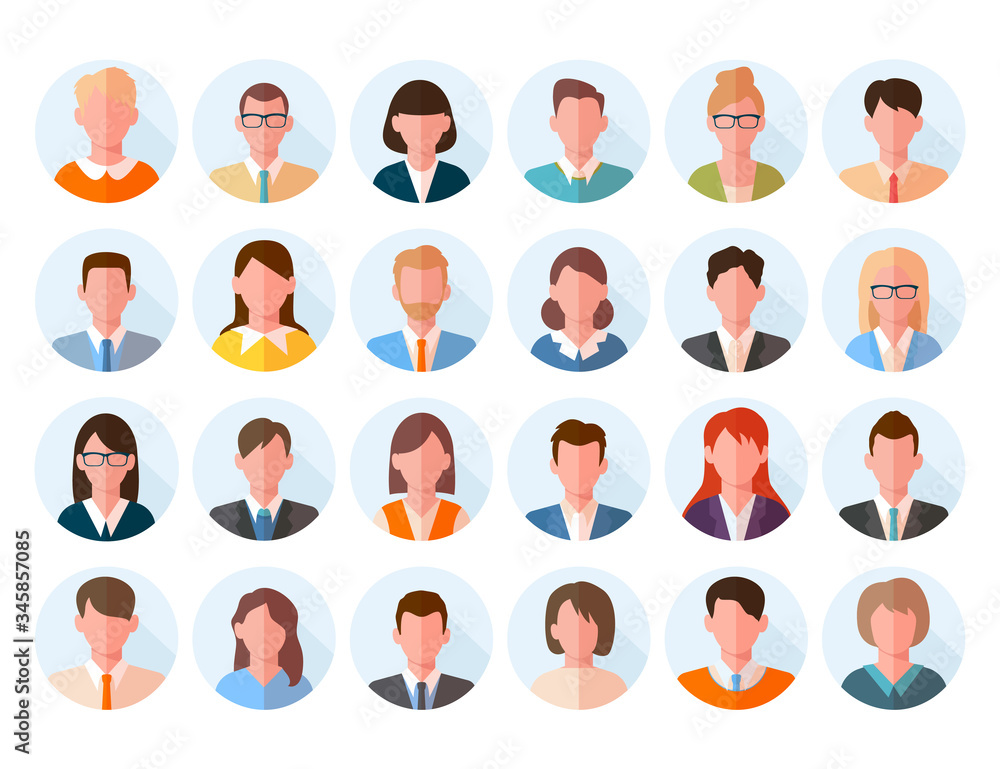 Avatars head large set. Characters anonymous users student businessman  teenager, worker female male portrait different hairstyles hipsters in suit  tie with glasses without. Colorful cartoon vector. Stock Vector | Adobe  Stock