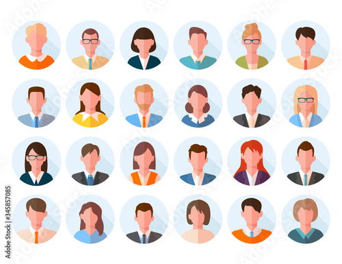 Avatars head large set. Characters anonymous users student businessman teenager, worker female male portrait different hairstyles hipsters in suit tie with glasses without. Colorful cartoon vector. © alex_cardo