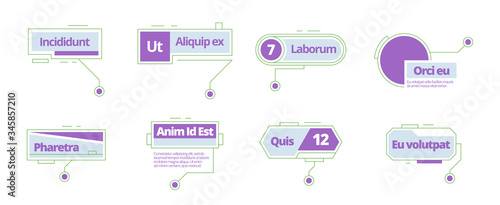 Callout digital set. Information text for diagrams, presentations, videos, header bar design for infographics, digital content layout template, futuristic design execution. Vector graphics.