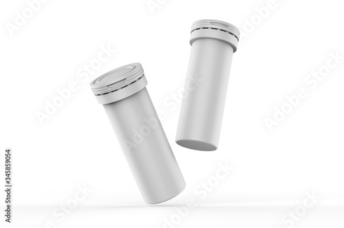 Wallpaper Mural Blank Plastic Health Aid Supplement Vitamin Round Dissoluble Pills Tablet Tube Bottle With Desiccant Spring Cap Packaging for branding and mock up On White Background, 3d render illustration. Torontodigital.ca