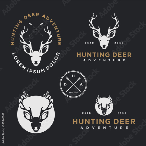 Deer hunting animal wildlife adventure, park outdoor logo. antler horn element.