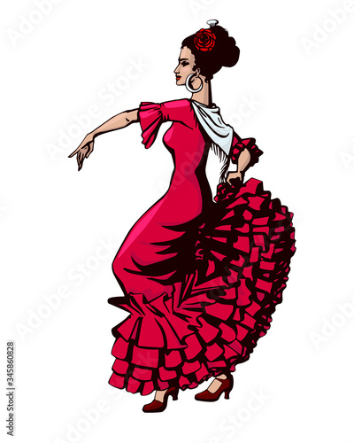 Woman flamenco dancer in a red dress