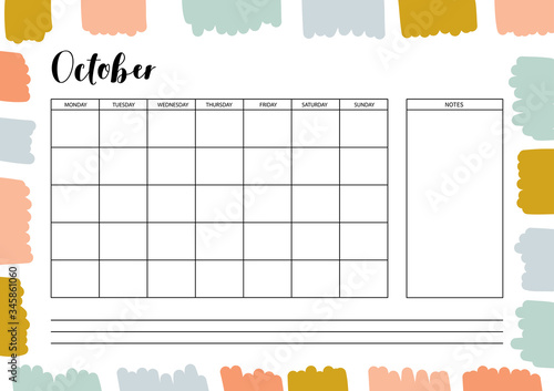 Monthly  planner for diary, organiser, notebook. Printable A4 planner. Vector Illustration.
