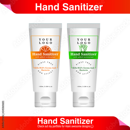Instant Alcohol Based Hand sanitizer easy squeeze tube label design vector illustration.