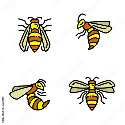 Wasp icons set. Outline set of wasp vector icons for web design isolated on white background