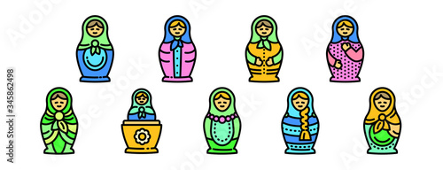 Nesting doll icons set. Outline set of nesting doll vector icons for web design isolated on white background