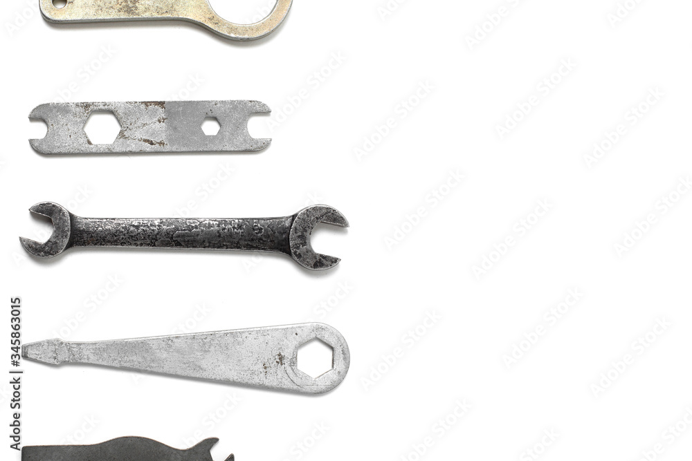 Group of old wrench tools isolated on white background Group of old wrench tools isolated on white background