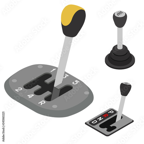 Gearbox icons set. Isometric set of gearbox vector icons for web design isolated on white background