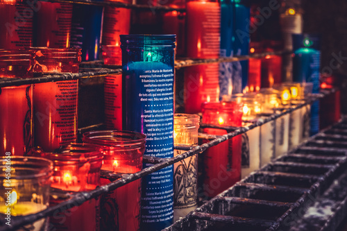 Candles in Montserrat monastery on mountain in Barcelona  Catalonia.