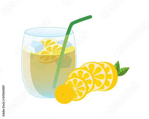 lass of Lemonade with Ice Cubes