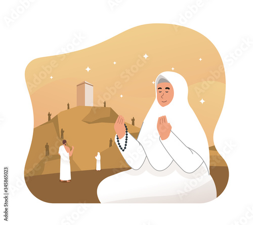 Hajj pilgrims praying at mount Arafat