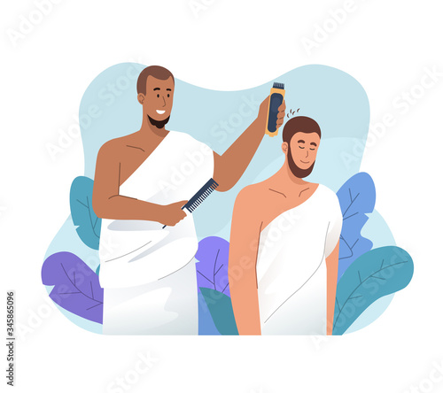 Hajj pilgrims shave their heads. Ritual of Hajj pilgrimage