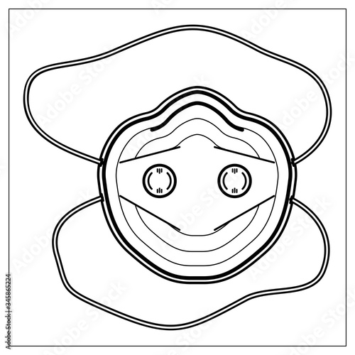 Vector illustration with outlines of medical professional mask or respirator. Stylized drawing for web, logo, app, UI