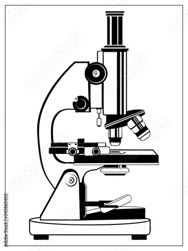 Vector illustration with outlines of school microscope study science laboratory. For web, logo, app, UI. Isolated