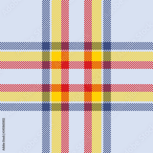 Pixel background vector design. Modern seamless pattern plaid. Square texture fabric. Tartan scottish textile. Beauty color madras ornament.