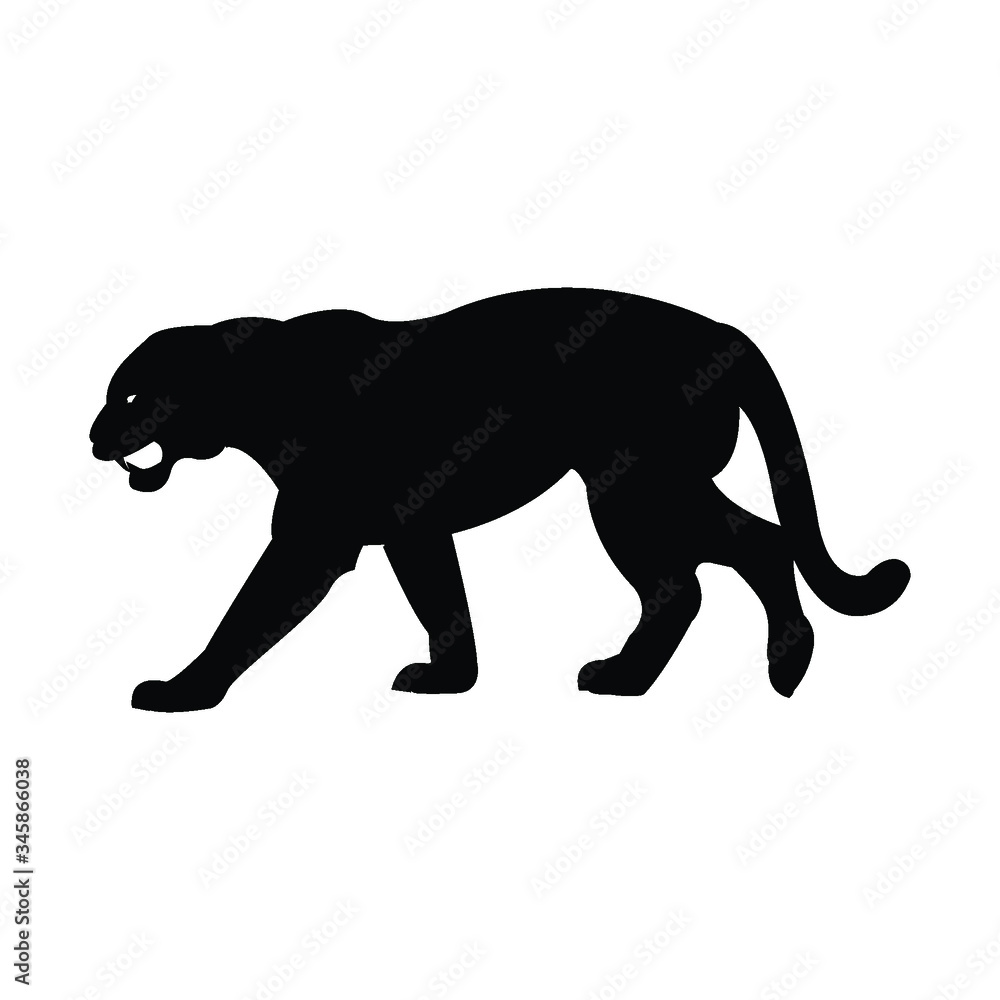 Panther leopard hunter dark silhouette animal Africa, jaguar hunter run dangerous mascot