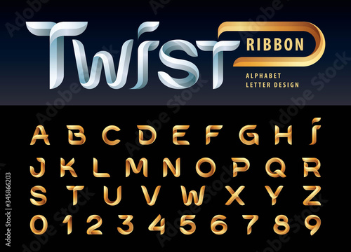 Vector of Twist Ribbons Alphabet Letters and numbers, Modern Origami stylized rounded Lettering