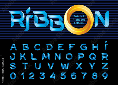 Vector of Twist Ribbons Alphabet Letters and numbers, Modern Origami stylized rounded Lettering