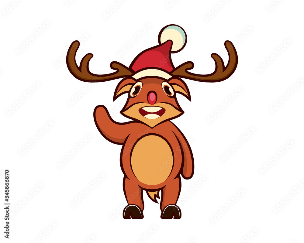 Christmas Reindeer with Santa Claus Hat Illustration Christmas Reindeer with Santa Claus Hat Illustration