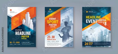 Business Flyer Poster Design Set. Layout Template, Abstract Red and Blue Geometric Triangle