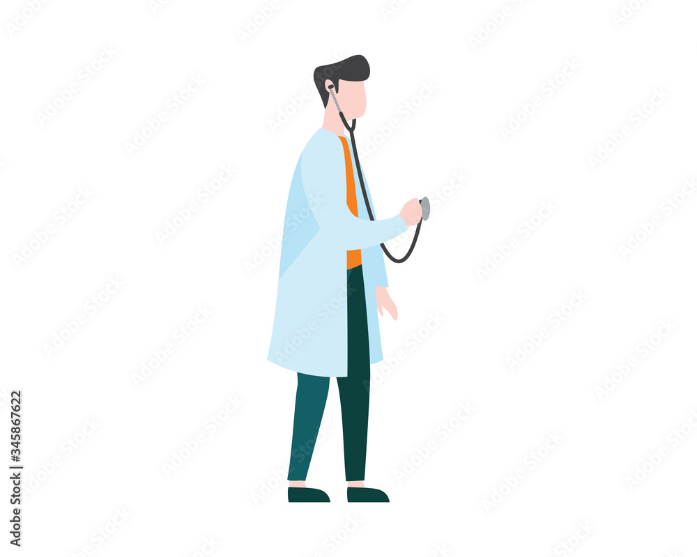 Doctor Checking Patient with His Stethoscope Illustration Doctor Checking Patient with His Stethoscope Illustration