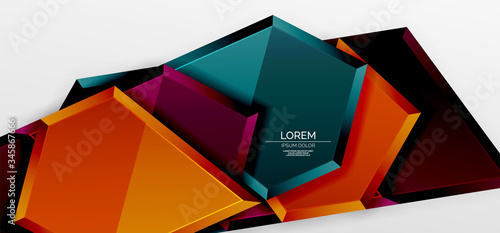 Metal glossy shiny geometric shapes with 3d effect composition. Techno futuristic vector abstract background For Wallpaper, Banner, Background, Card, Book Illustration, landing page