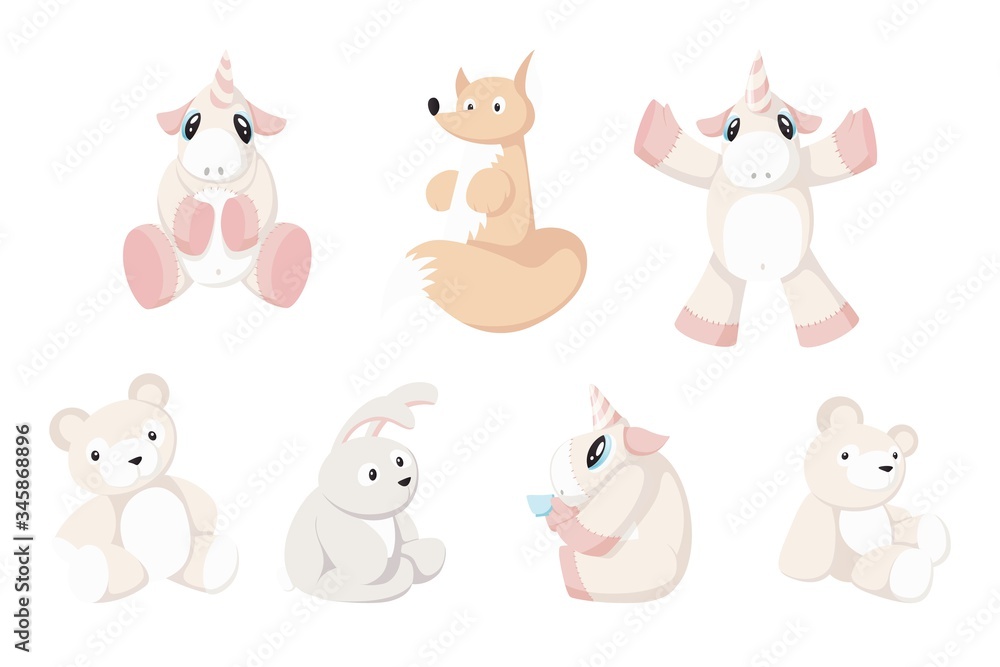 Flat vector isolated set of funny cartoon animal toys