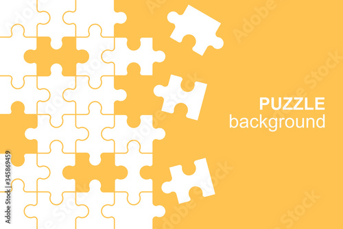 White details of puzzle on Yellow background. Flat Style