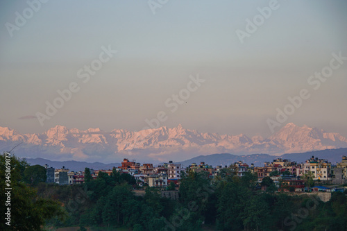 Cityscape with the Himalayan Mountains in the background