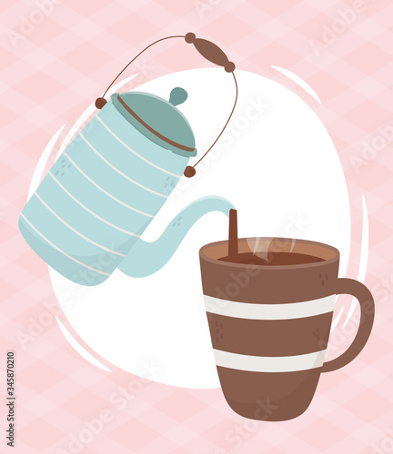 coffee time, kettle pouring in cup fresh aroma beverage