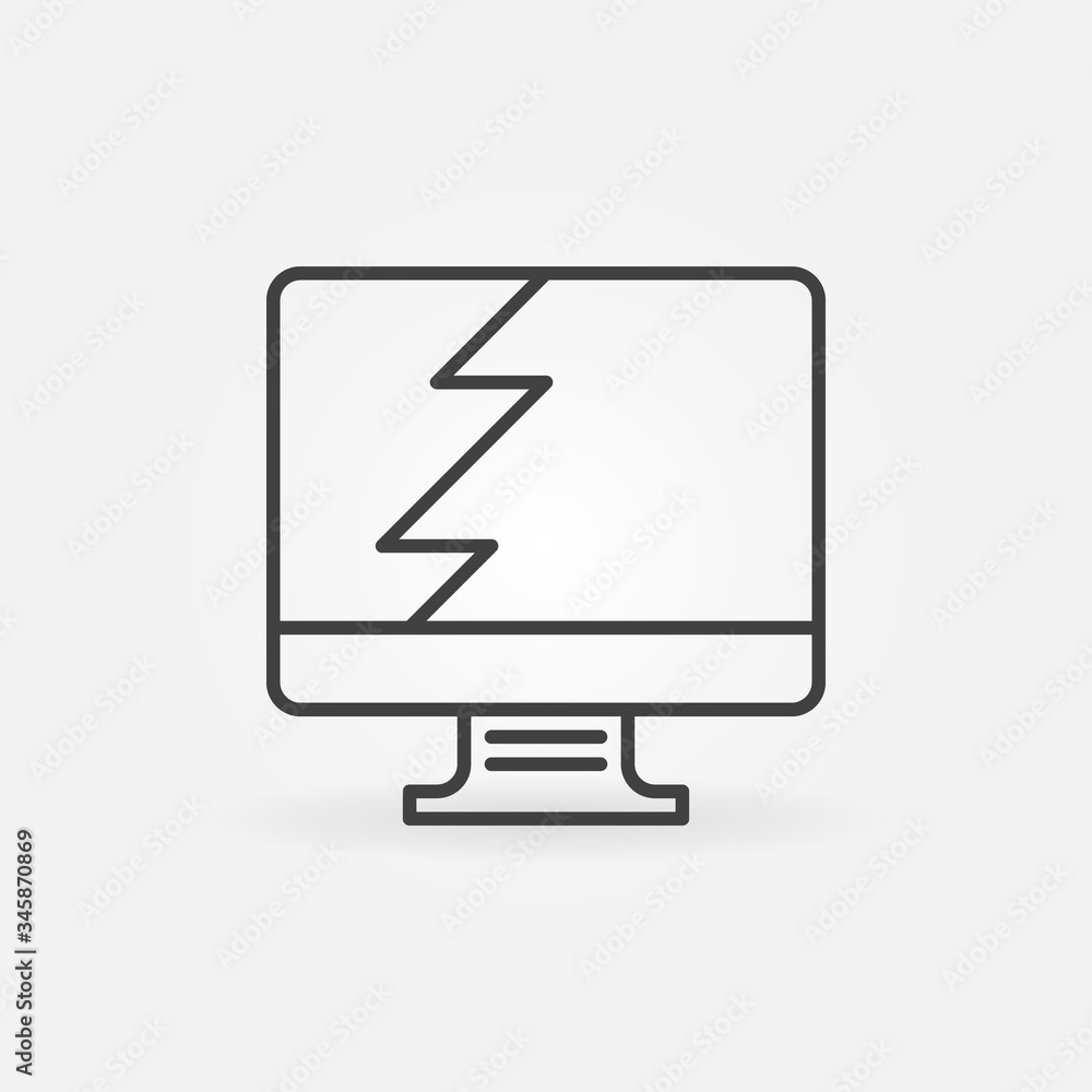 Broken PC Display or Monitor vector outline concept icon or design element Broken PC Display or Monitor vector outline concept icon or design element