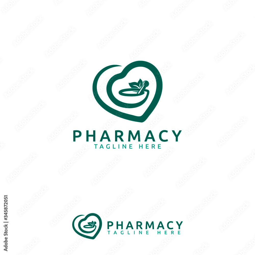 pharmacy logo with love, leaves, mortar and pestle vector image. Best for any business especially for healthcare and medical. pharmacy logo with love, leaves, mortar and pestle vector image. Best for any business especially for healthcare and medical.