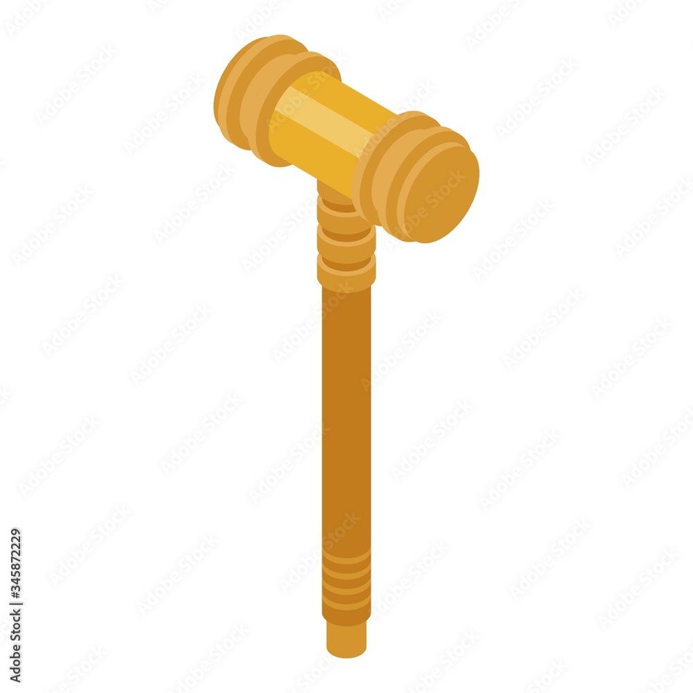 Wood gavel icon. Isometric of wood gavel vector icon for web design isolated on white background Wood gavel icon. Isometric of wood gavel vector icon for web design isolated on white background