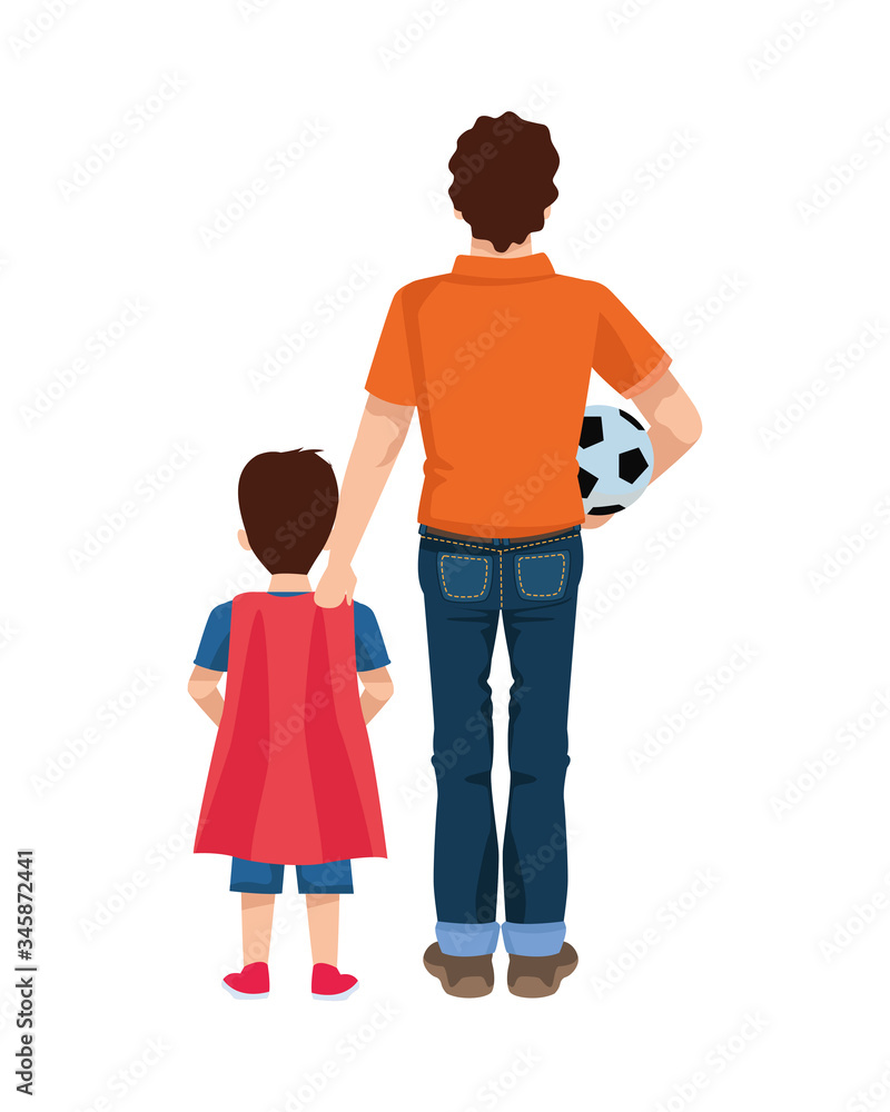 dear father with soccer balloon and son
