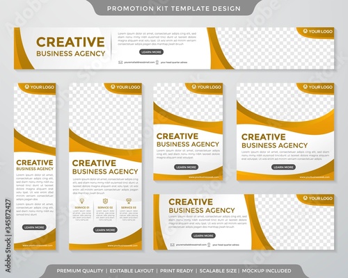 set of promotion kit template design with abstract style and minimalist concept use for business banner and promotion ads 