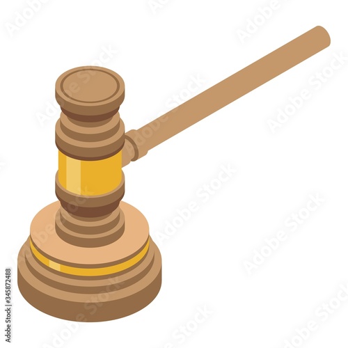 Gold judge gavel icon. Isometric of gold judge gavel vector icon for web design isolated on white background