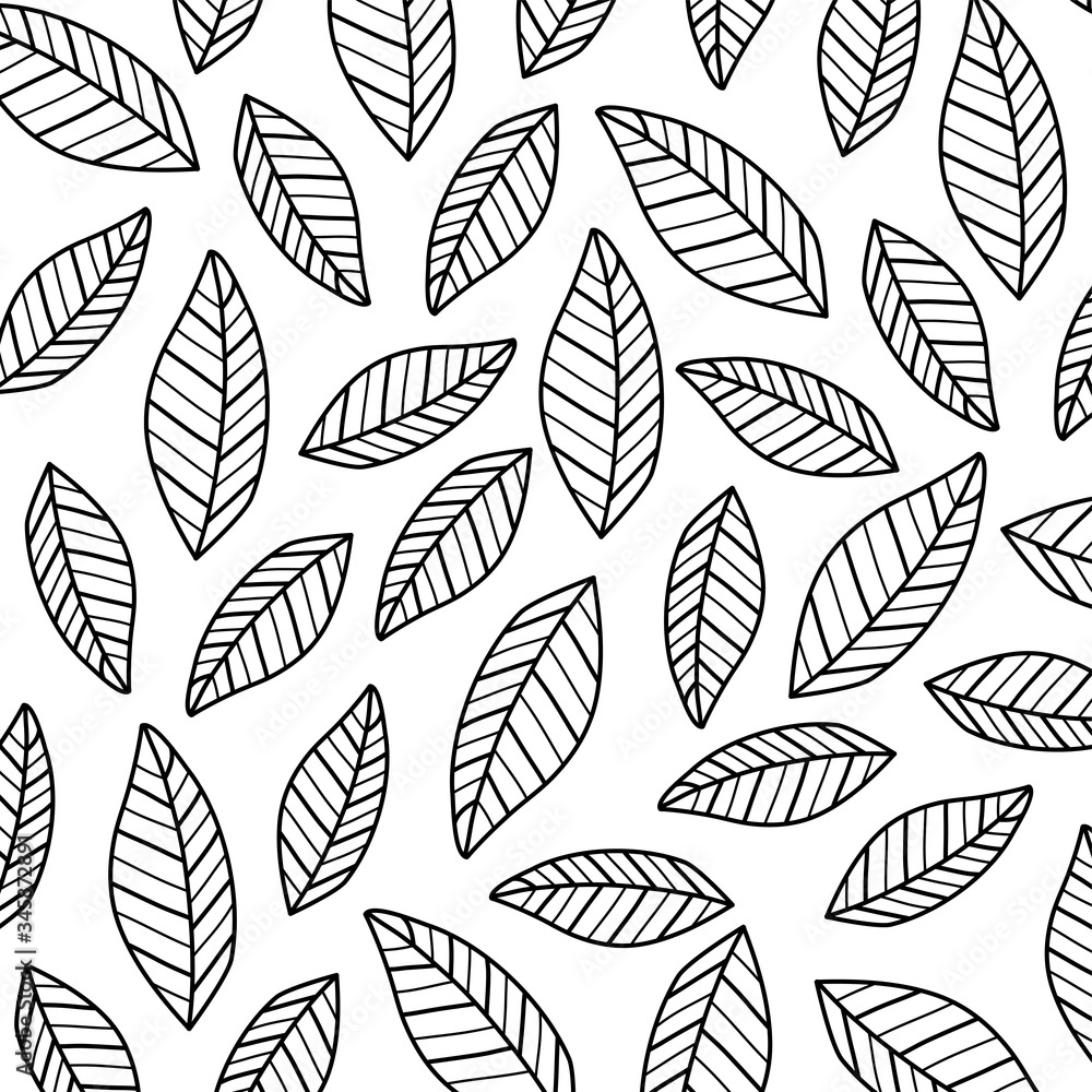 Vector Floral Background. Print on white background. Monochrome seamless pattern with leaves. Geometric stylish background. Monochrome repeating texture with stylized leaves. Wrapping paper or fabric. Vector Floral Background. Print on white background. Monochrome seamless pattern with leaves. Geometric stylish background. Monochrome repeating texture with stylized leaves. Wrapping paper or fabric.
