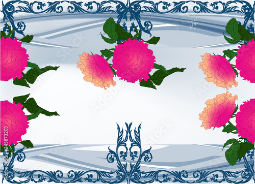 roses in decorated blue curls on light background