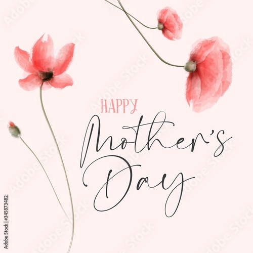 Happy Mother's Day. There are flowers around the post.