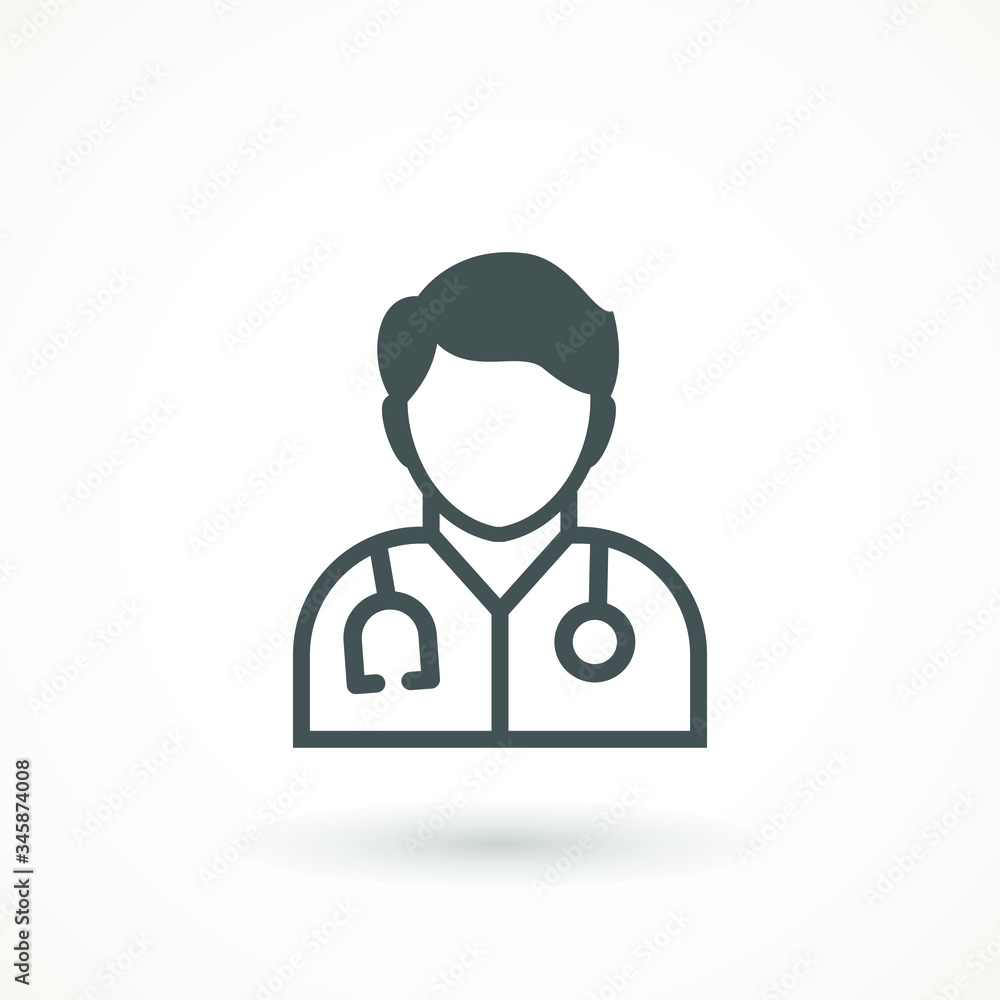 Medical Doctor Icon Male Health Care Physician With Stethoscope around his neck. Family doctor - a provider of patient care flat design template vector isolated illustration