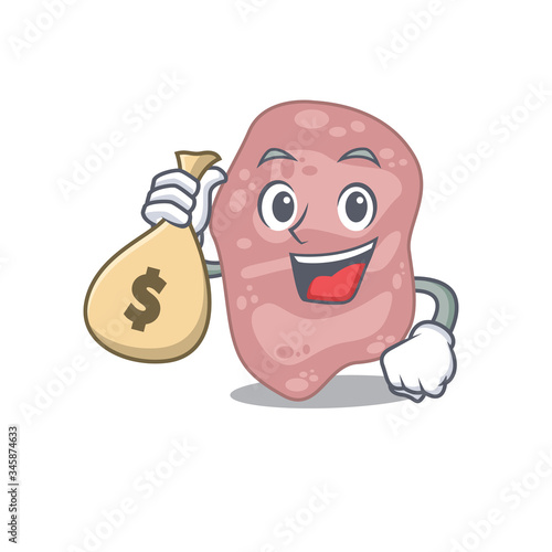 Rich verrucomicrobia cartoon design holds money bags