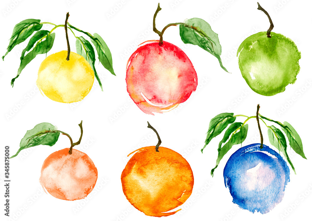 Set of citrus, orange, lemon, lime,lychee, pitaya, lime, peach, kiwi, plum, apricot, cherry plum watercolor. Watercolor logo. Orange, yellow abstract tropical fruit stain - orange, mandarin, lemon Set of citrus, orange, lemon, lime,lychee, pitaya, lime, peach, kiwi, plum, apricot, cherry plum watercolor. Watercolor logo. Orange, yellow abstract tropical fruit stain - orange, mandarin, lemon