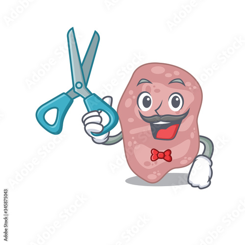 Sporty verrucomicrobia cartoon character design with barber