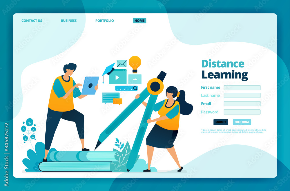 Landing page vector design of distance learning. Design for website ...